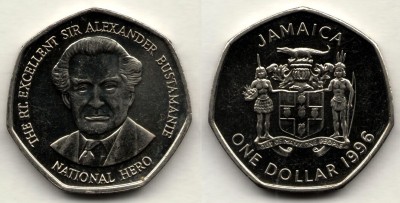 монета Ямайка 1 доллар 1996 год