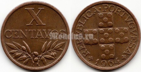 монета Португалия 10 сентаво 1964 год