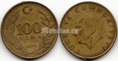 монета Турция 100 лир 1988 год