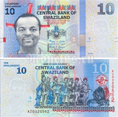 Банкнота Свазиленд 10 лилангени 2010 год, серия AZ
