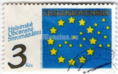 марка Чехословакия 3 кроны "Conf. of Civic Associations, Helsinki" 1990 год Гашение