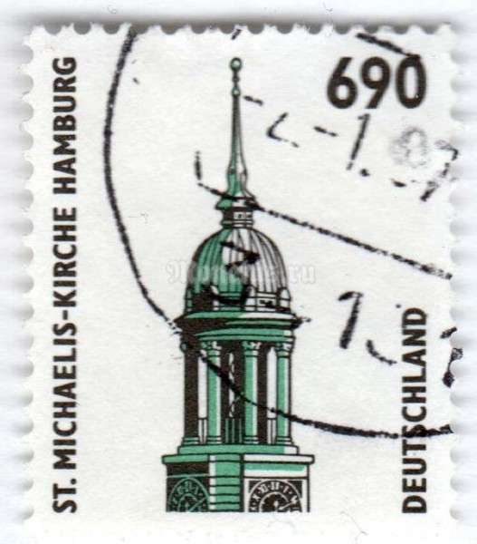 марка ФРГ 690 пфенниг "St. Michaelis Church, Hamburg" 1996 год Гашение