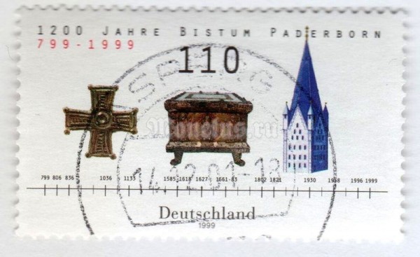 марка ФРГ 110 пфенниг "Diocese Paderborn" 1999 год Гашение