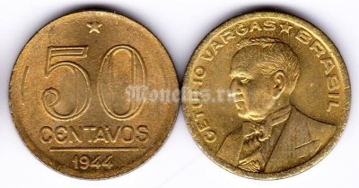 монета Бразилия 50 сентаво 1944 год