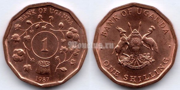 монета Уганда 1 шиллинг 1987 год