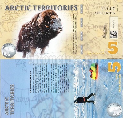банкнота-образец Арктика 5 долларов 2012 год, пластик