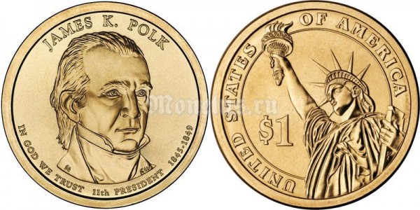 Монета 1 доллар 2009 год Джеймс К. Полк 11-й президент США