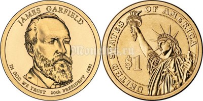 США 1 доллар 2011 год Джеймс Гарфилд  20-й президент США