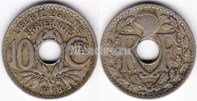 монета Франция 10 сантимов 1918 год