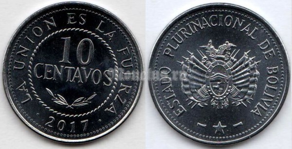 монета Боливия 10 сентаво 2017 год