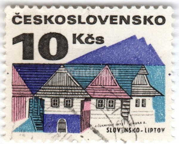 марка Чехословакия 10 крон "Slovakia - Liptov" 1972 год Гашение