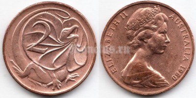монета Австралия 2 цента 1980 год
