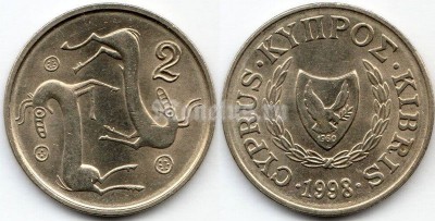 монета Кипр 2 цента 1998 год