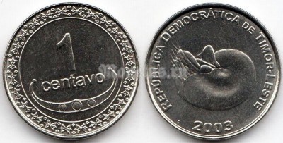 монета Восточный Тимор 1 сентаво 2003 год - Моллюск Наутилус