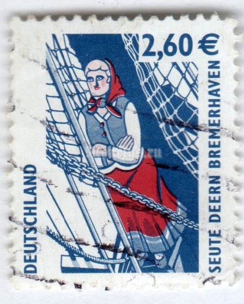марка ФРГ 2,60 евро "Four-masted barque "Seute Deern" in the German Maritime Muse" 2003 год Гашение