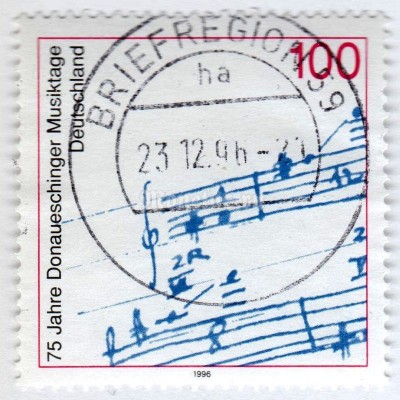 марка ФРГ 100 пфенниг "Prim-representation; Autograph of Michael Bach Bachtischa" 1996 год Гашение