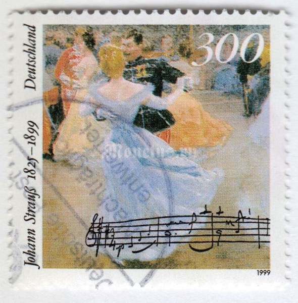 марка ФРГ 300 пфенниг "Strauss, Johann" 1999 год Гашение
