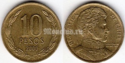 монета Чили 10 песо 2000 год