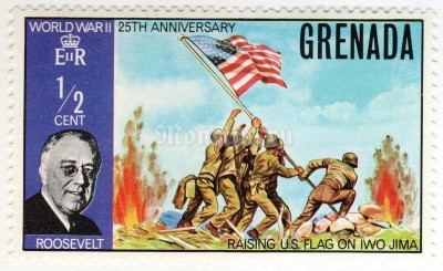 марка Гренада 1/2 цента "Raising US flag in Iwo Jima" 1970 год