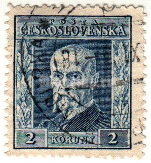 марка Чехословакия 2 кроны "Томаш Гарриг Масарик (1850-1937) ПРЕЗИДЕНТ" 1925 год