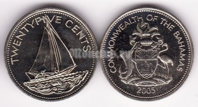 монета Багамы 25 центов 2005 год