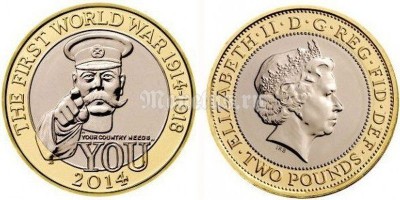 монета Великобритания 2 фунта 2014 год 100 лет Первой Мировой войне