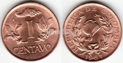 монета Колумбия 1 центаво 1967 год