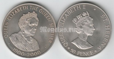 монета Остров Святой Елены 50 пенсов 2000 год 100-летие королевы-матери