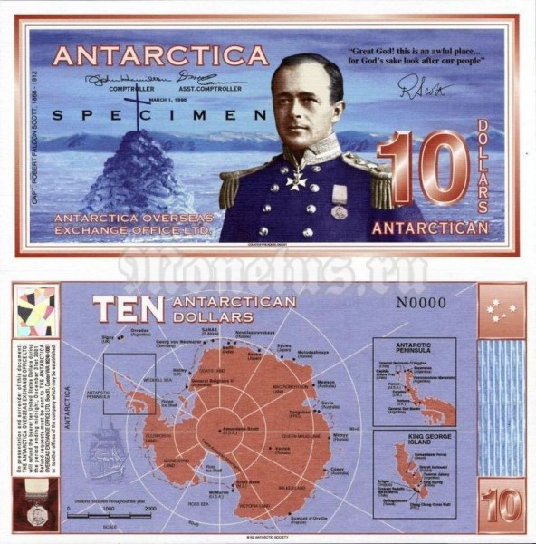 бона-образец Антарктика 10 долларов 1996 год