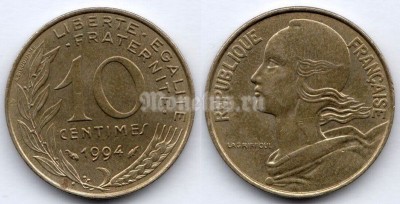 монета Франция 10 сантимов 1994 год