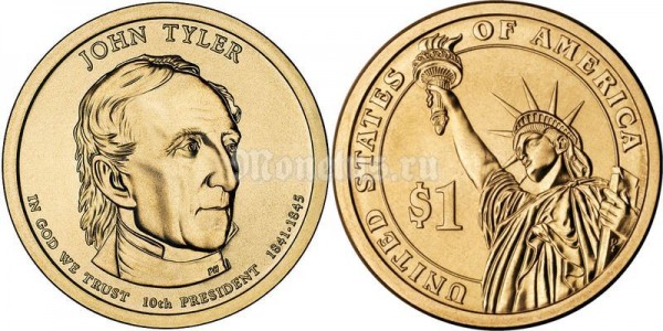 Монета 1 доллар 2009 год Джон Тайлер 10-й президент США