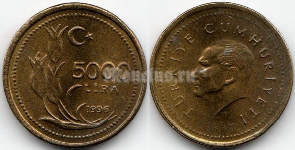 монета Турция 5000 лир 1996 год