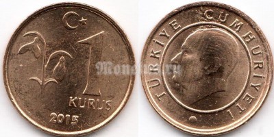 монета Турция 1 куруш 2015 год Подснежник