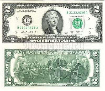 банкнота США 2 доллара 2013 год B