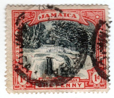 марка Ямайка 1 пенни "Llandovery Falls" 1901 год Гашение