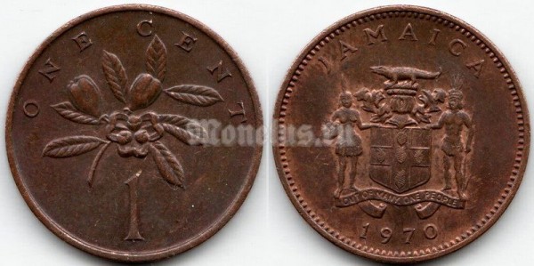 монета Ямайка 1 цент 1970 год