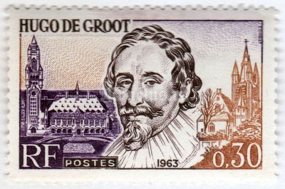 марка Франция 0,30 франка "Hugo de Groot (1583-1645)" 1963 год 