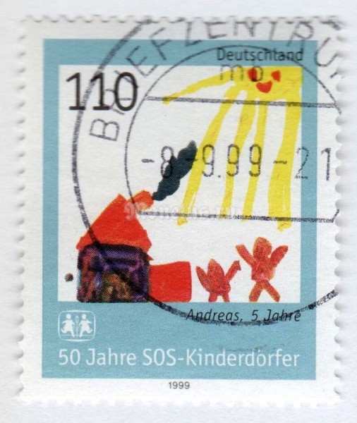 марка ФРГ 110 пфенниг "SOS Childrens Village" 1999 год Гашение