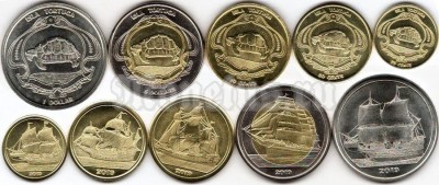 Тортуга набор из 5-ти монет 2019 год - Парусники, черепахи