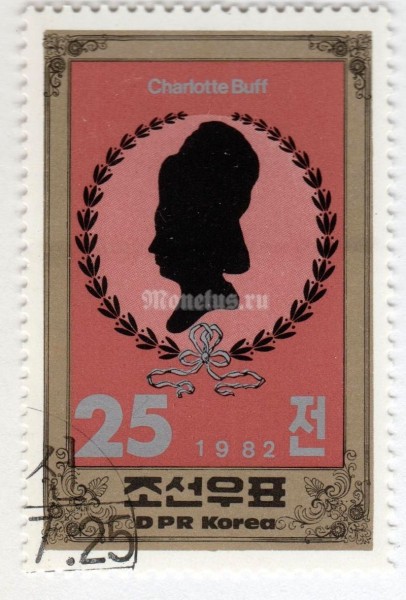 марка Северная Корея 25 чон "Charlotte Buff" 1982 год Гашение