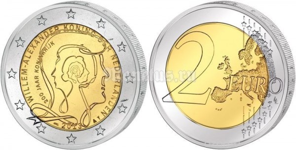 монета Нидерланды 2 евро 2013 год 200 лет Королевству