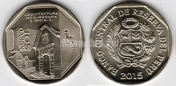 монета Перу 1 новый соль 2015 год Серия богатство и гордость Перу - Колониальная архитектура Мокегуа
