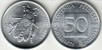 Монета Словения 50 стотинов 1992 год Пчела