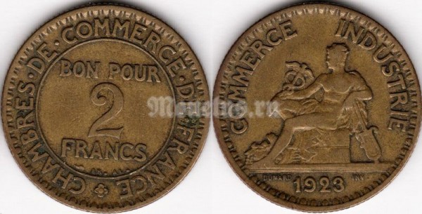 монета Франция 2 франка 1923 год