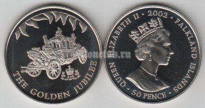 монета Фолклендские острова 50 пенсов 2002 год золотой юбилей Елизавета II - коронация