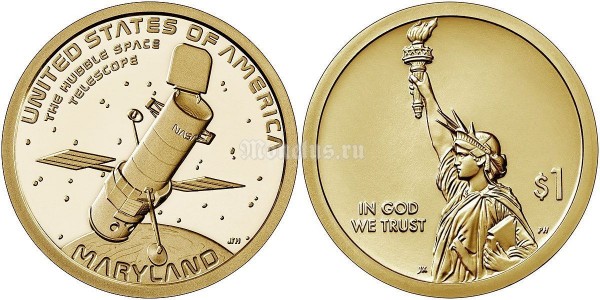 монета США 1 доллар 2020 год, серия Американские инновации (новаторы) "American innovators", Мэриленд, Космический телескоп «Хаббл»