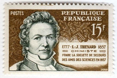 марка Франция 15 франков "Louis J. Thénard (1777-1857)" 1957 год 