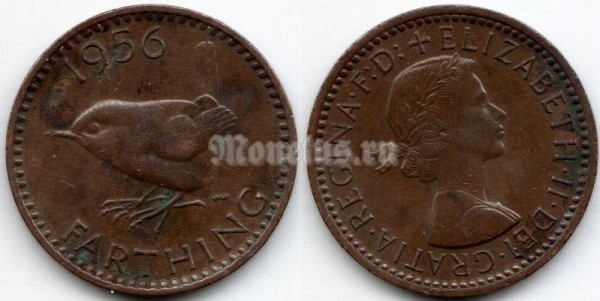 монета Великобритания 1 фартинг 1956 год