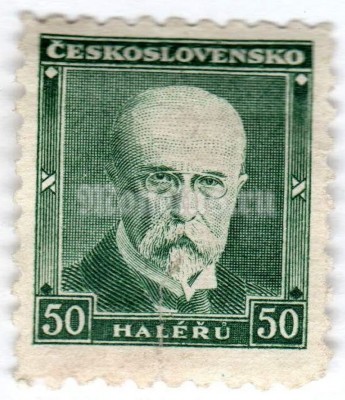 марка Чехословакия 50 геллер "Tomáš Garrigue Masaryk (1850-1937), president" 1930 год Гашение