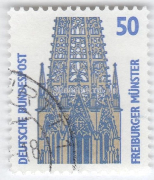 марка ФРГ 50 пфенниг "Tower of the Freiburg Minster" 1987 год Гашение